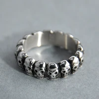 vintage skull ring jewelry silver color punk pave skeleton design round bands finger ring for men women retro party gift