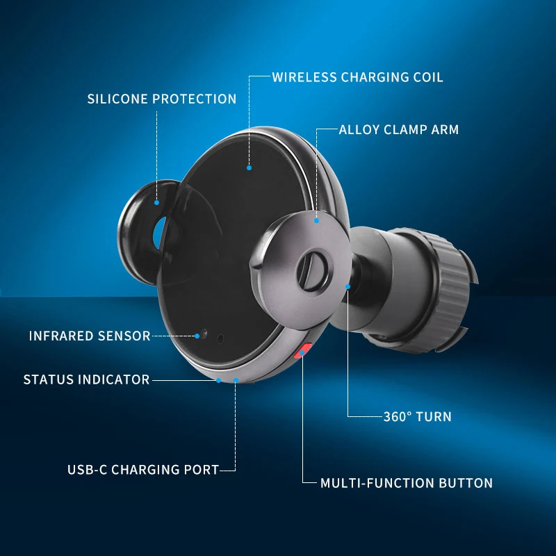 Автомобильный держатель для телефона универсальный с беспроводной зарядкой 15 Вт