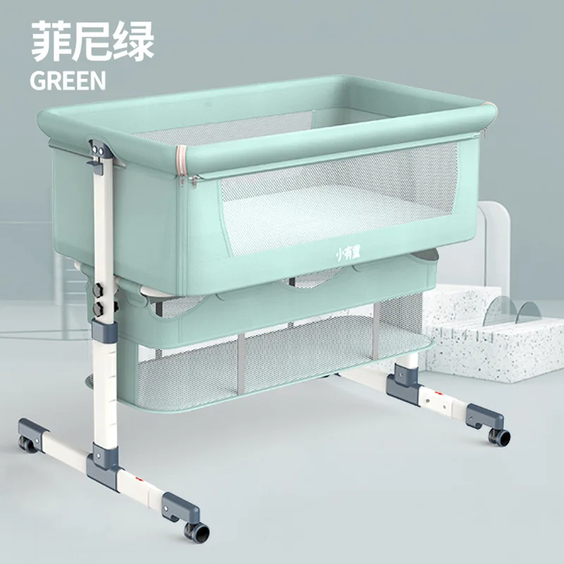 Portable Removable Crib Foldable High and Low Adjusting Stitching Large Bedside Bed Baby Lift