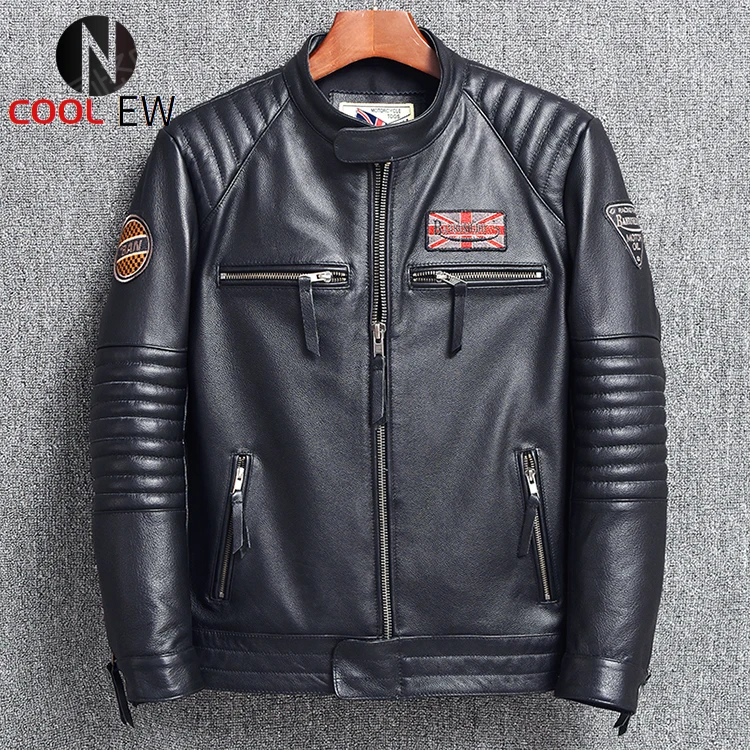 

Free shipping.wholesales mens genuine leather Jacket,motor biker jacket for man.black slim cowhide coat.Brand plus size