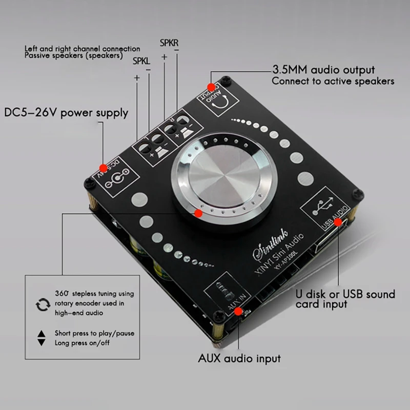 XY-AP100L плата цифрового усилителя мощности 100Wx2 стерео Bluetooth 5 0 двухканальная
