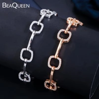 beaqueen trendy cz stones square tennis bracelets cubic zirconia women gold and silver color jewelry best friend gift b209