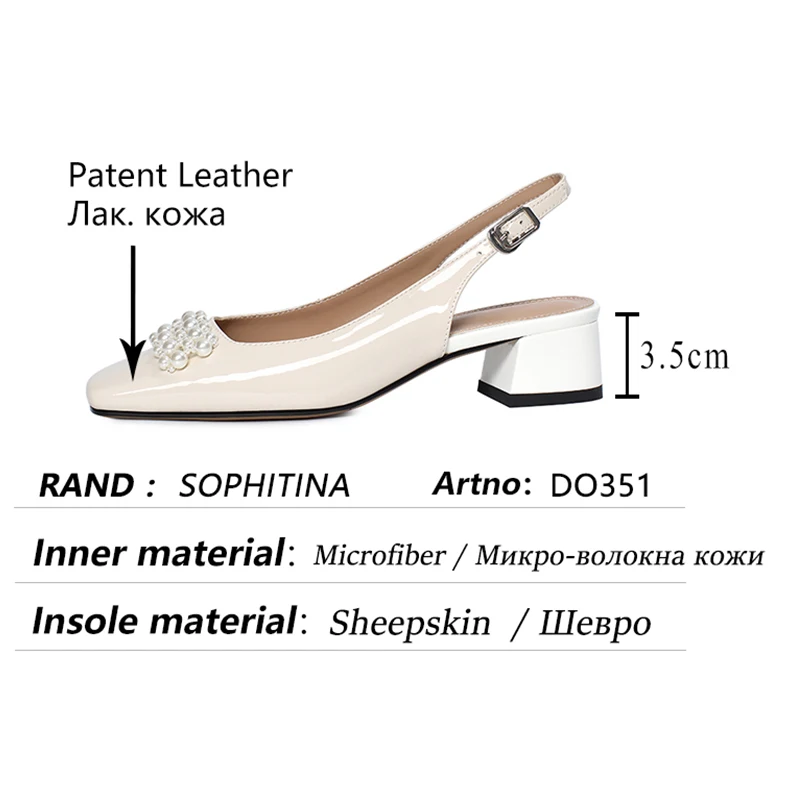 

SOPHITINA Women Pumps Fashion Pearl Patent Leather Handmade Shoes Square Toe TPR Back Strap Slingbacks Casual Lady Shoes DO351