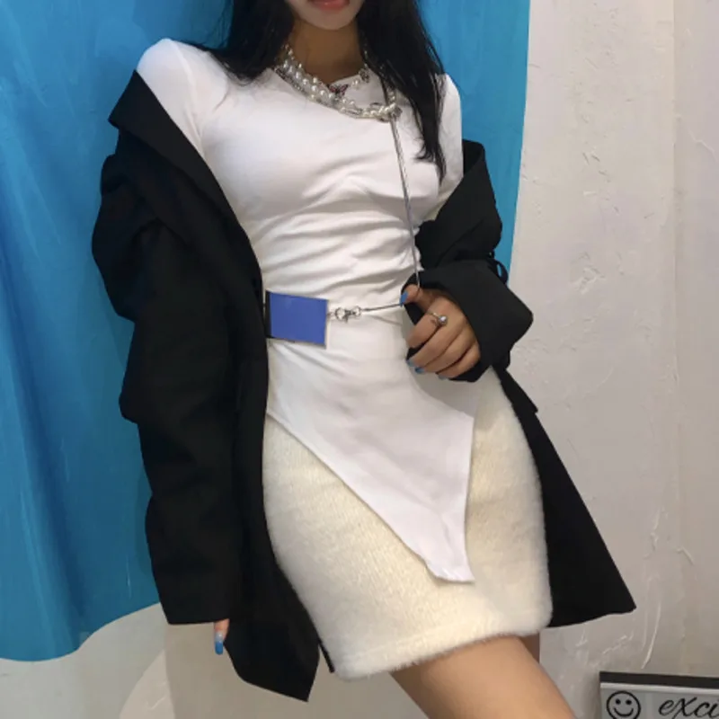 

Новинка 2021, женское весенне-осеннее платье XUXI с длинным рукавом, можно носить отдельно, сохраняющая тепло мини-юбка E1184