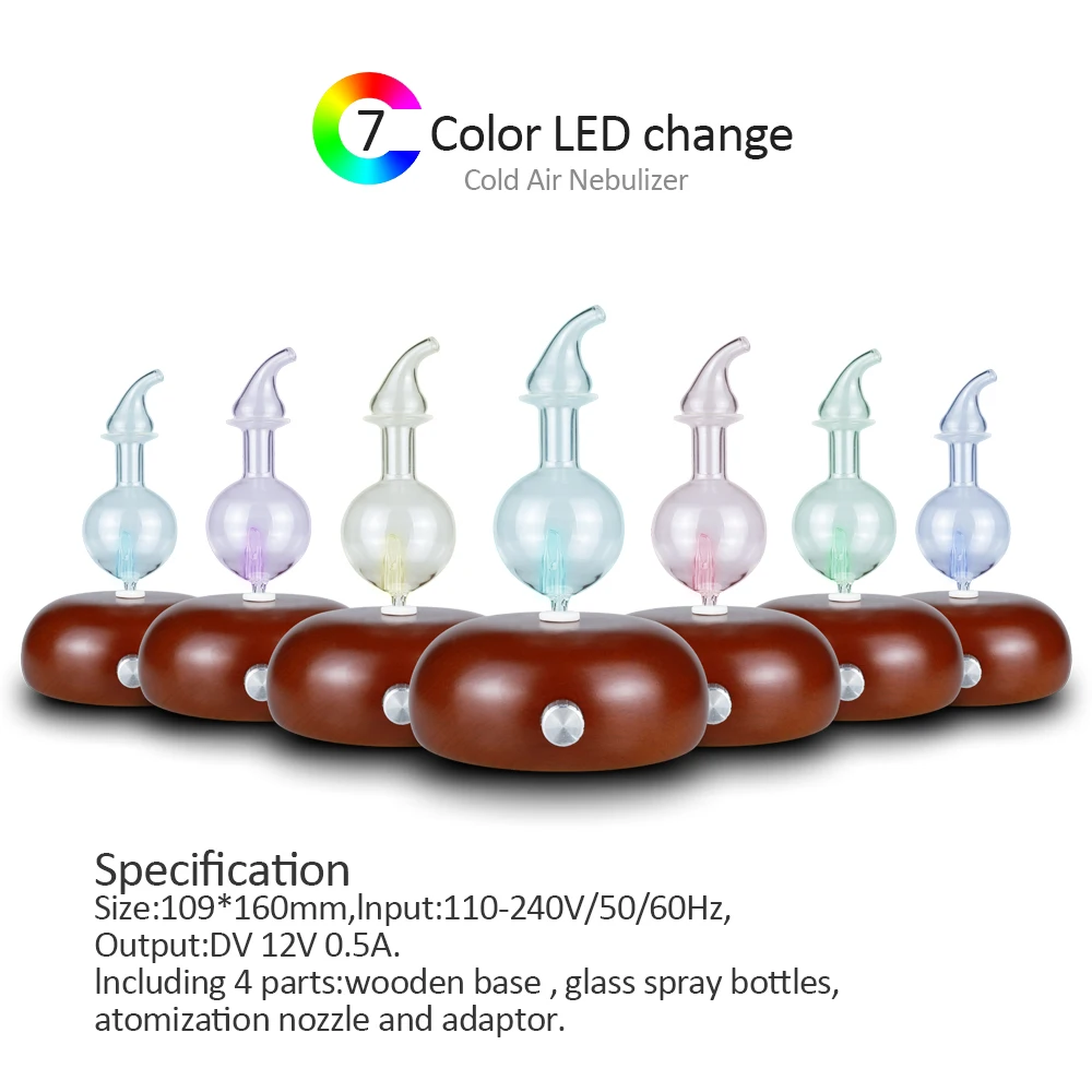 

2021 New Elegant Design Nebulizing Diffuser High Quality Wood Based Esessential Oil Diffuser With 7 Rainbow Spectrun Mood Light