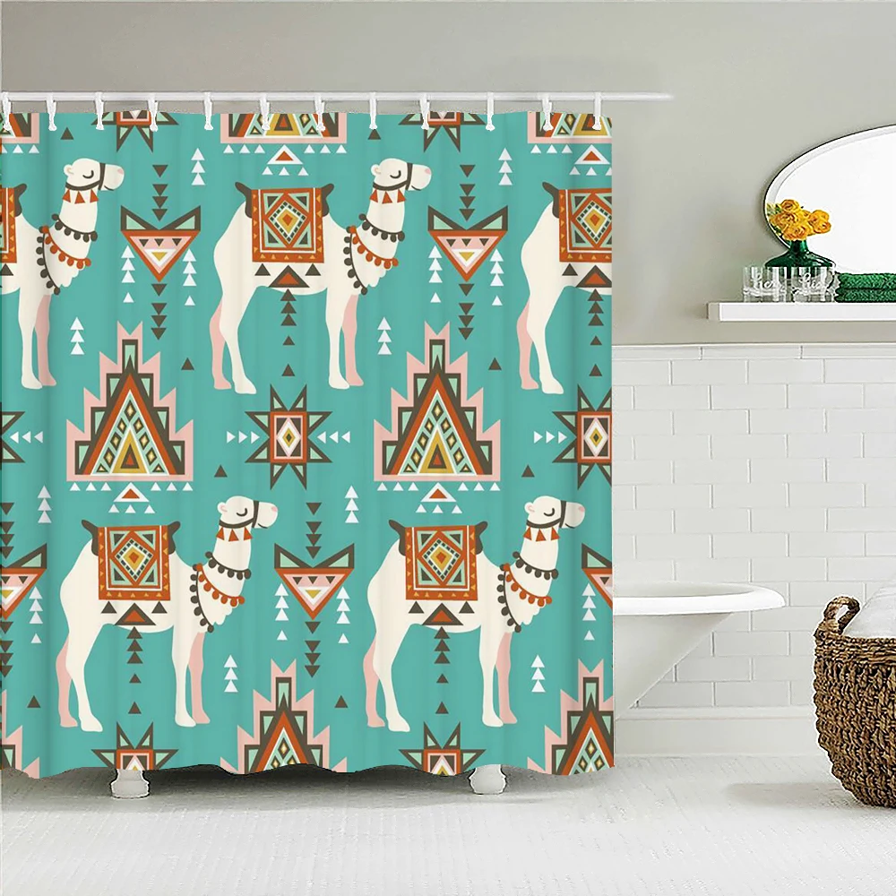 

3D lovely Alpaca Printed Shower Curtains Frabic Waterproof Polyester Cartoon Animal Cat Bath Curtain With Hooks 180x180cm