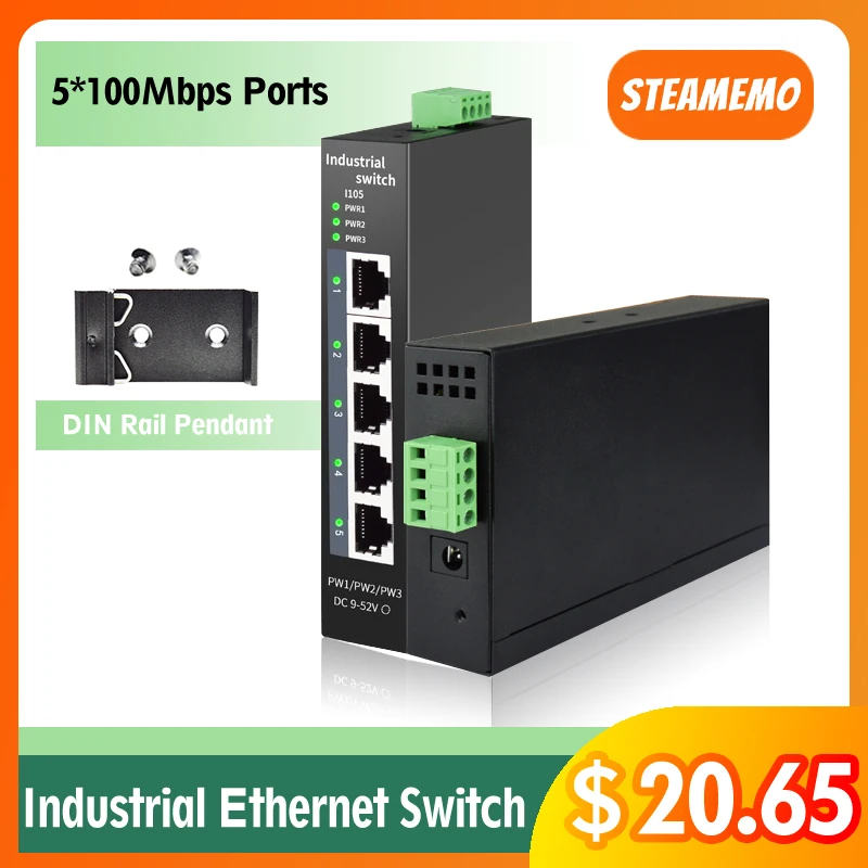 Коммутатор Ethernet промышленного класса с 5 сетями 10/100 Мбит/с портами Base-T DIN IP40, безвентиляторный промышленный сетевой коммутатор - изображение