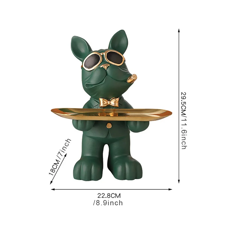 

Bulldog Holding Storage Tray Resin Ornament Animal Sculpture Key Jewelry Holder Home Living Room Entrance Desk Decor Stock