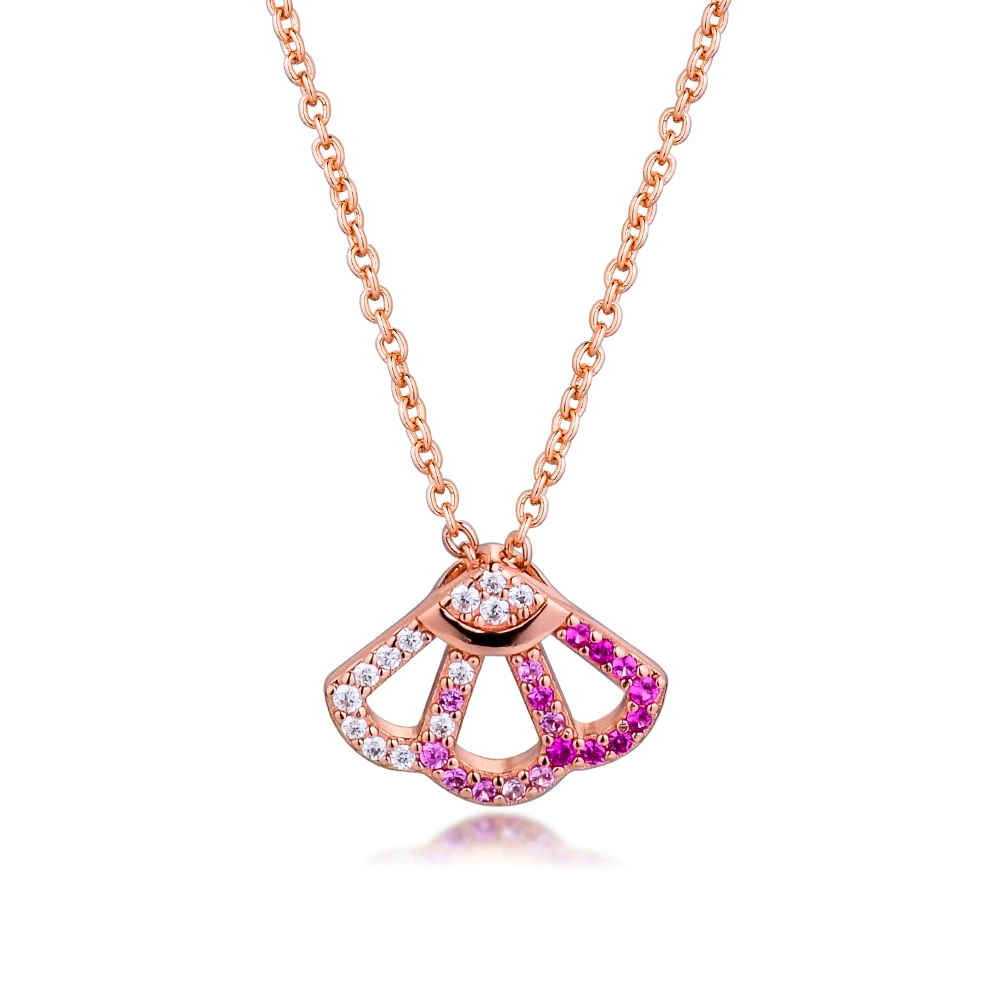 

Rose Pink Fan Collier Fan-Shaped Necklaces 100% 925 Sterling Silver Jewelry