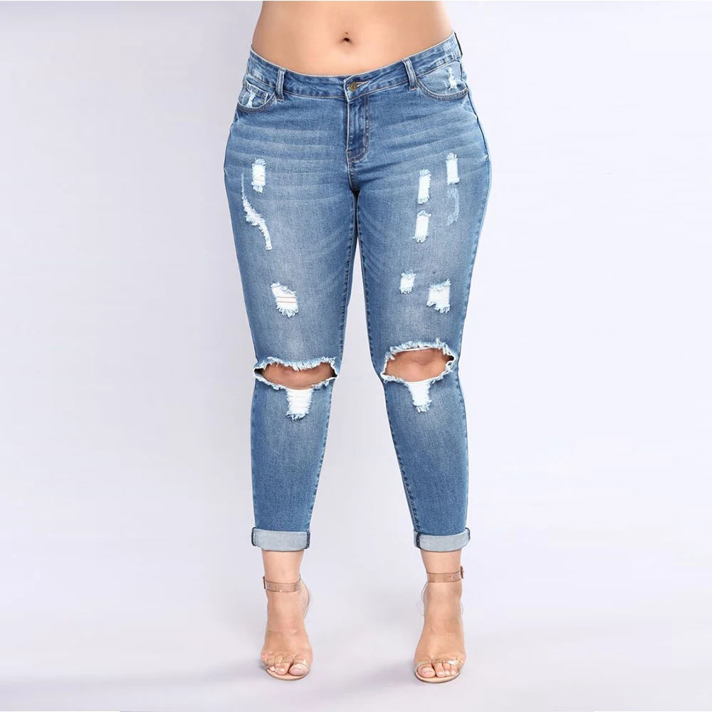 Облегающие джинсы большого размера женские элегантные брюки 2018 уличная одежда