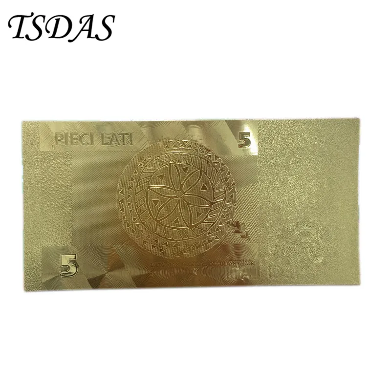 24k Золотая фольга для банкнот с гравировкой 5 лат 10 шт./лот коллекция латвийских