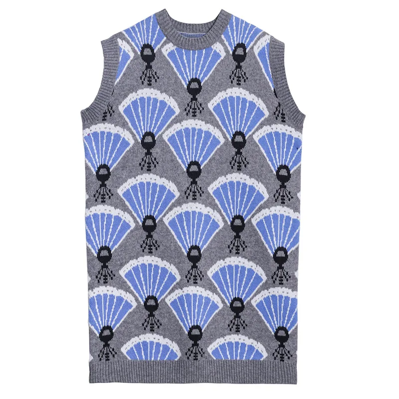 

Vefadisa Black Gray Geometric Print Sweater Dress Women Sleeveless Knitted Dress 2020 Winter Plus Size Pullover Dress QYF4311