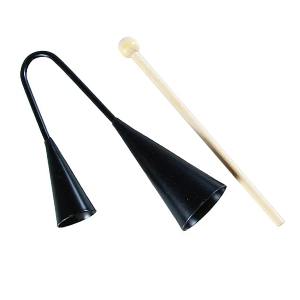 

Kids Early Education Agogo Bell Traditional Small Musical Two Tone Children Beater Instrument with Wooden Stick (Black)