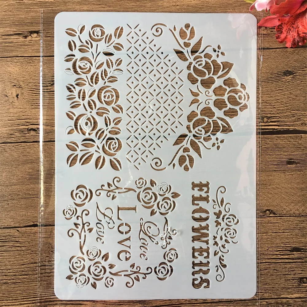 Трафарет многослойный A4 для рисования краями любовных цветов штампованная