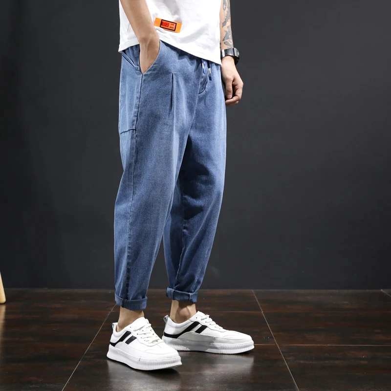 Мужские плиссированные джинсы WWKK свободные громоздкие шаровары с высокой талией