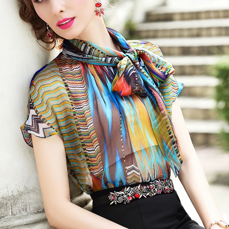 

2021 Summer Women Shirts Female Double Layer Shirt Blouses Tops Short Sleeve Color Matching Chiffon Shirts Ladies Temperament