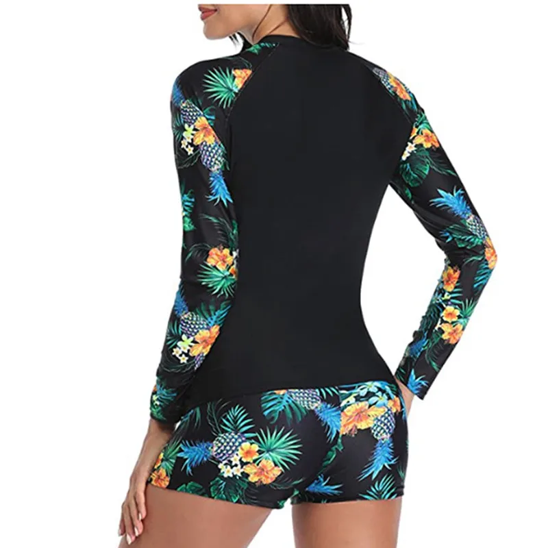 Surfing Women's Rash Guard Swimwear Long Sleeve Rashguard Biking Shirts Surf Top Retro Print Running Shirt Two piece Swimsuit
