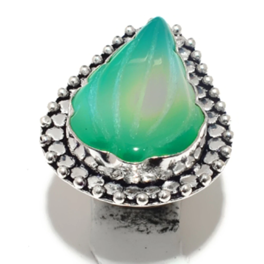 

Carved Agate Ring Silver Overlay over Copper , Hand Made Women Jewelry gift , R6579 , Size: 6.75