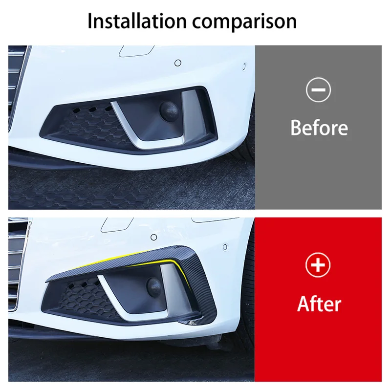 Murah Hiasan Mobil Untuk Audi A4 B9 2017-2019 Spoiler Bumper Depan Pisau Udara Lampu Kabut Penutup Stiker Serat Karbon Aksesori Eksterior