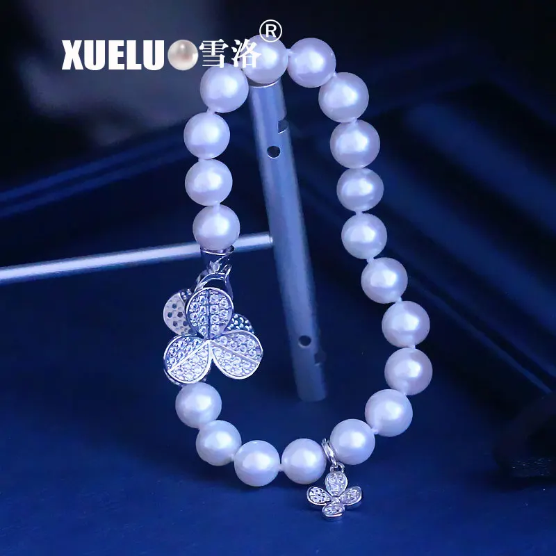 

XUELUO 2020 latest bracelet design ,8-9mm Gorgeous Fashion Full Round Natual Cultured Fresh Water Pearl Bracelet for OL