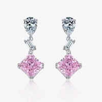 top quality 100 s925 sterling silver 1010mm pink high carbon diamond drop earrings for women sparkling wedding fine jewelry