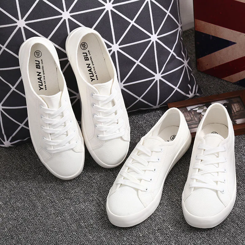 2021 New Womens Shoes Canvas Solid Breathable Low-cut Lace-up Plus Size 44 Sneakers Women High Quality Flats Shoes Woman