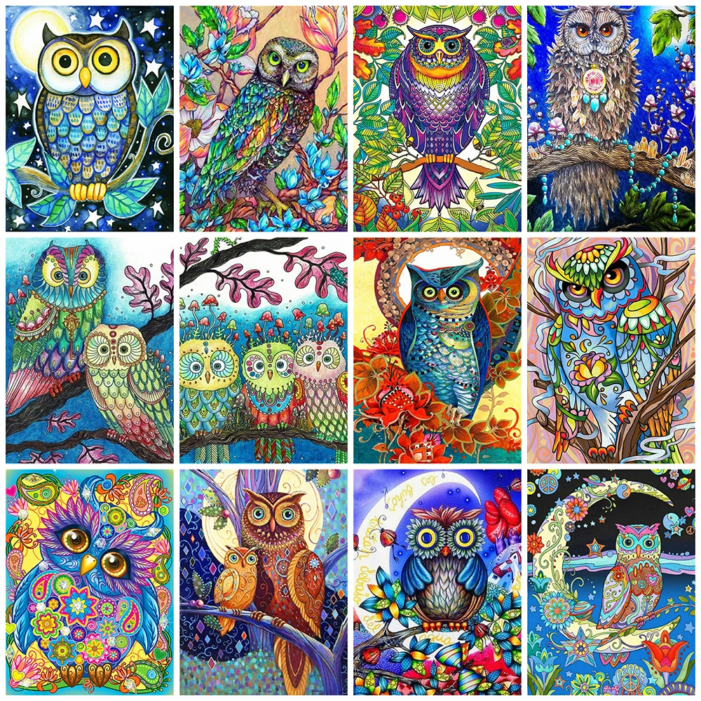 

HUACAN 5D DIY Diamond Painting Owl Needlework Wall Art Full Square Diamond Embroidery Animal Cartoon Handmade Gift