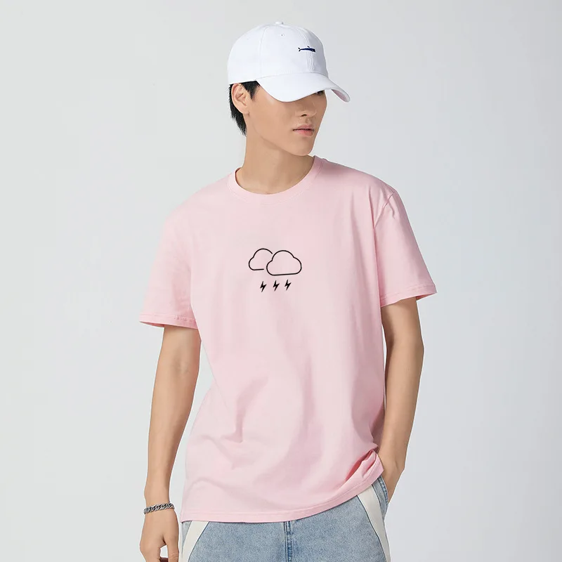 100% хлопок с принтом облака забавные мужские футболки круглым вырезом Модные топы