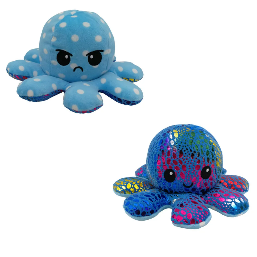 

2021 Cute Soft Mood Two-side Octopus Doll Kids Emotional Epression Double-sided Flip Plush Toy Children Birthday Gift Toy