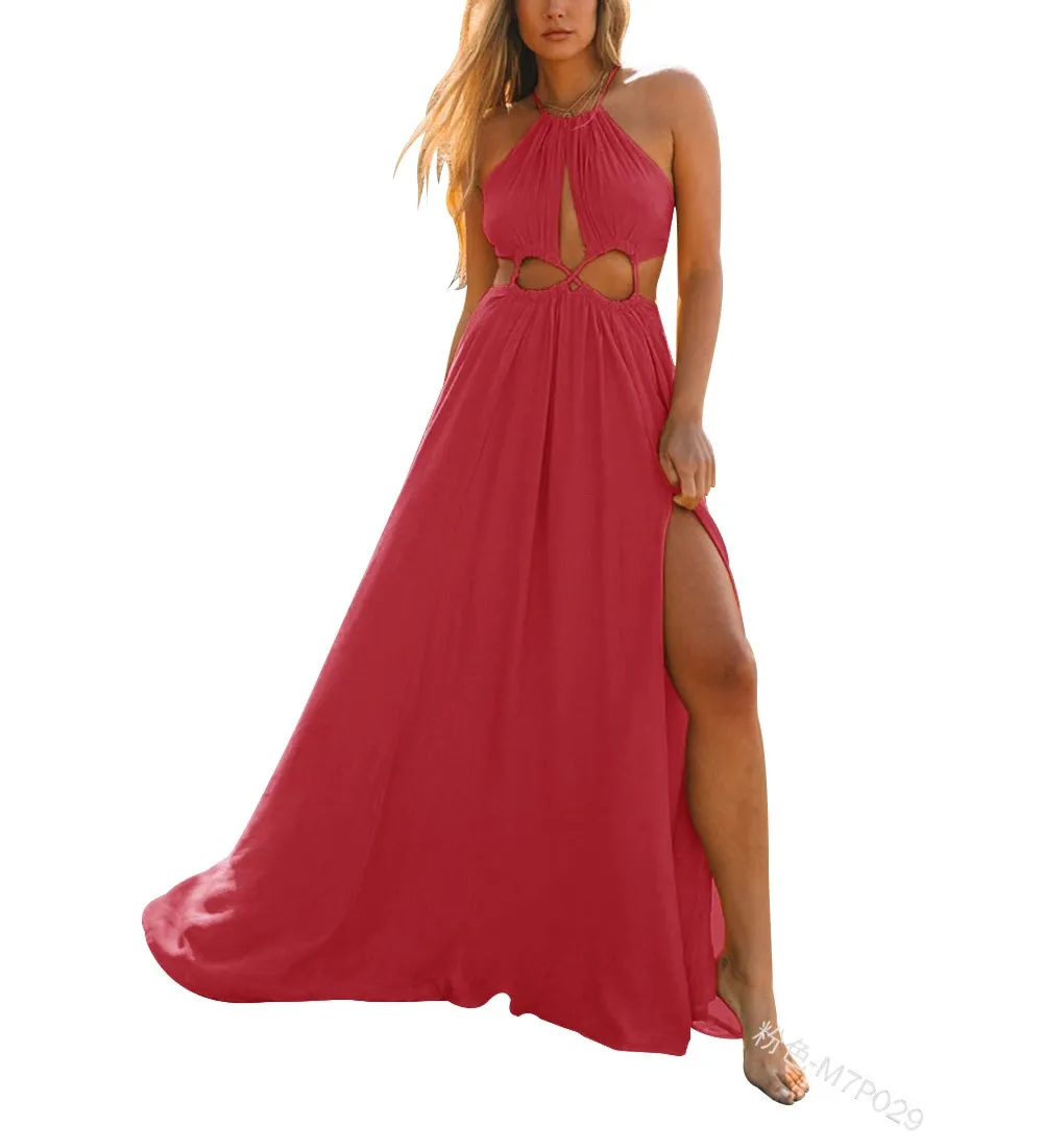 

Женское летнее платье 2021, Модные Повседневные платья с лямкой на шее, элегантное сексуальное женское длинное платье без рукавов с крепление...