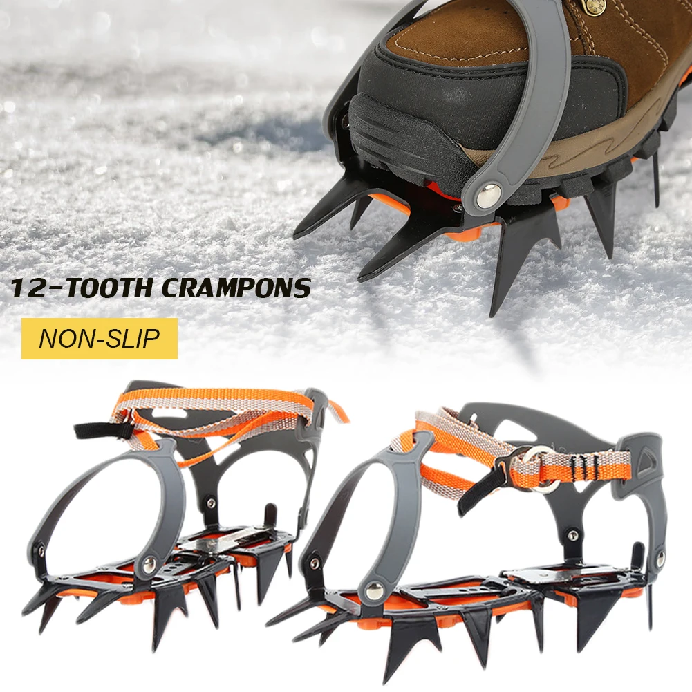 

12 Teeth Crampons Ice Snow Grips Traction Cleats for Boots Shoes Anti-Slip Ice Cleats for Ice Fishing Walking Hiking 38-48 yards