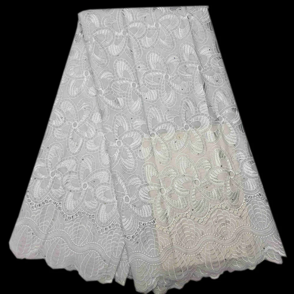 

New arrival graceful Swiss Voile Lace with stones HLS38 embroidered triple-colors pattern hollowed out design 100% Cotton fabric