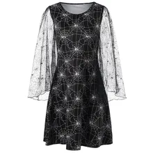 Женские свободные Вечерние платья на Хеллоуин с принтом паутина vestido de festa de luxo, Мини платья с длинными рукавами, костюм для вечеринки, халат femme FC