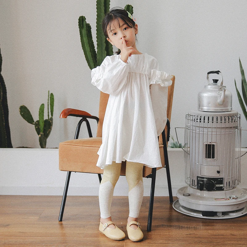 

2021 New Double Needle Girl's Leggings with Colour Matching Diagnal Stripe Children's Pantyhose