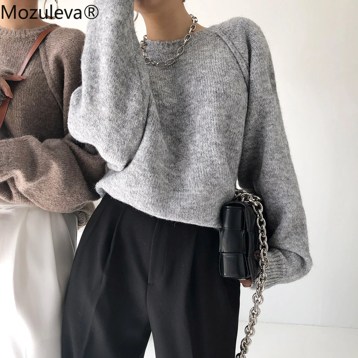 Пуловер женский осенний вязаный с длинным рукавом | Женская одежда