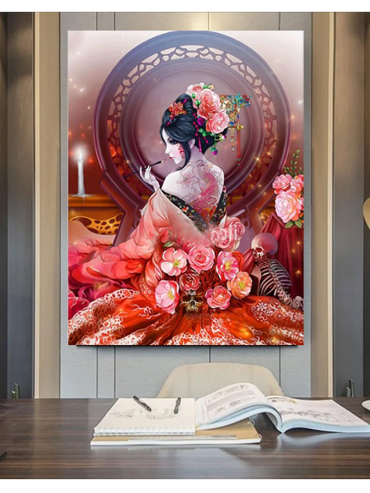 5D алмазная живопись японская гейша женщина цветок полная квадратная круглая