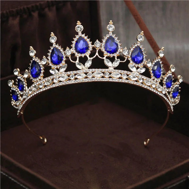 Gold Blue Роскошные серебряные Кристальные Звезды Повязки для волос винтажные Стразы Свадебная Корона-Тиара повязка для волос Свадебная Ювелирная тиара De Noiva Мода - Окраска металла: Gold Blue