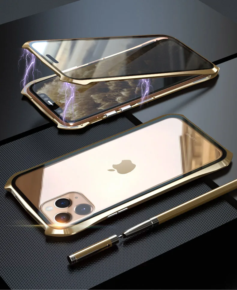 Передний и задний Магнитный стеклянный чехол для Apple iPhone 11 Pro чехол 360 металлический бампер полный корпус чехол для etui iPhone 11 Pro Max чехол