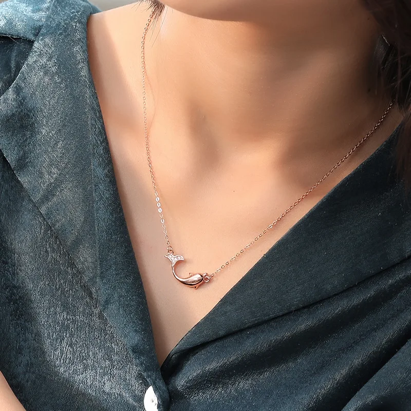

Harlig sterling silver 925 Rose color Cute Dolphins Pendan necklace choker for women allergy free fashion jewelry trendy style