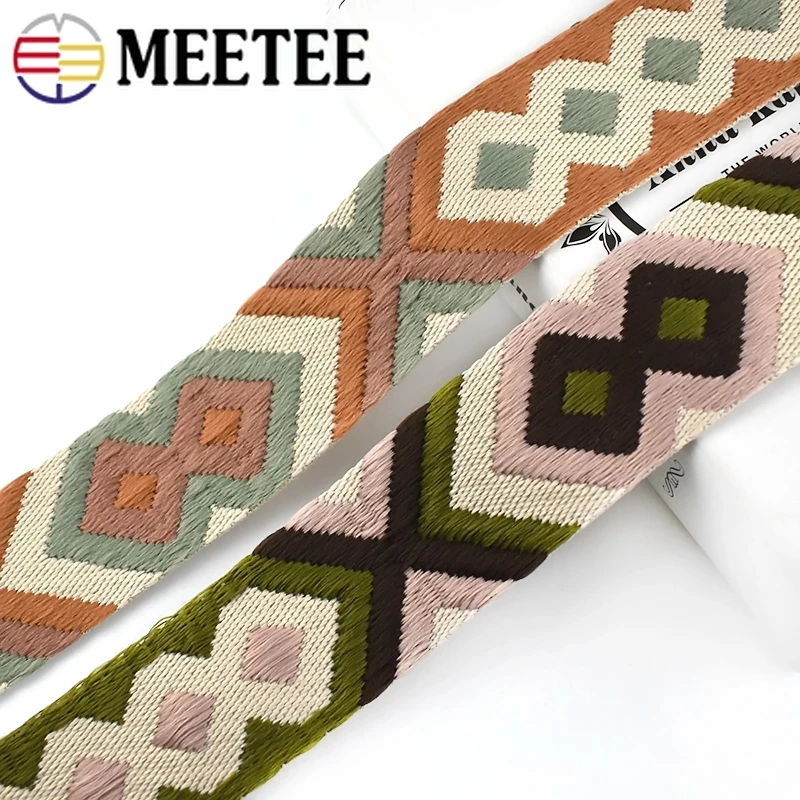 

Meetee 4M 50mm 2mm Thick Polyester Jacquard Webbing Bag Strap Belt Woven Pattern Ribbon Band DIY Garment Sewing Webbings Tape