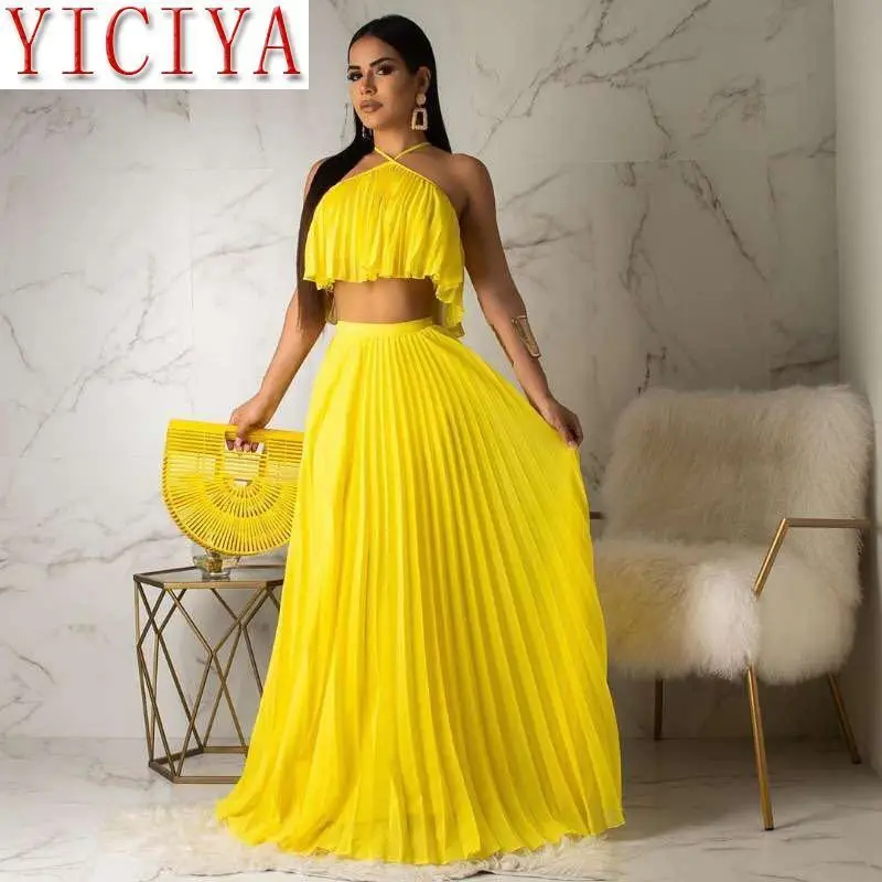 Женский комплект из двух предметов элегантный укороченный топ и юбка без рукавов