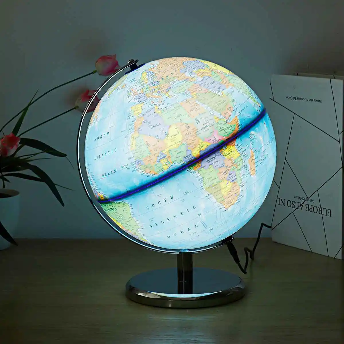 25CM World Globe Map Rotating Stand With LED Light Earth School Geography Educational Supplies Kids Toy Gift |