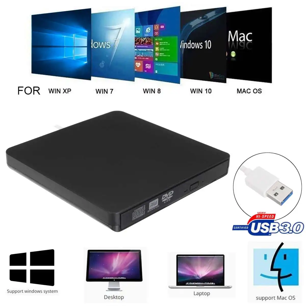 Тип C USB 3,0 внешний DVD/CD/VCD горелка RW SVCD привод плеер оптический привод для Mac/PC/Apple ноутбук/OS/Windows