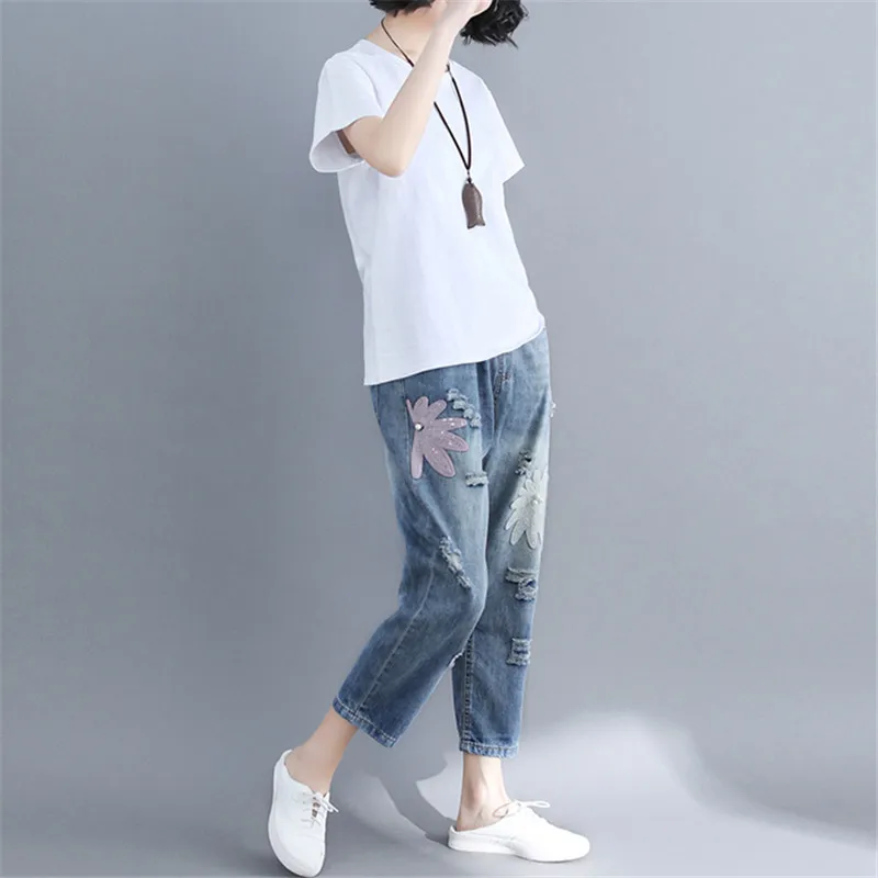 Женские джинсы из чистого хлопка свободные эластичные больших размеров 4XL с