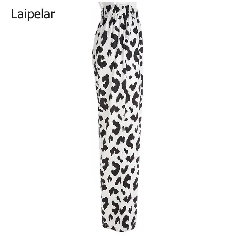 

Casual Elastic High Waist Milk Cow Print Pants Women Summer Straight Loose Fashion Trousers Heat Pantalon Femme Pants