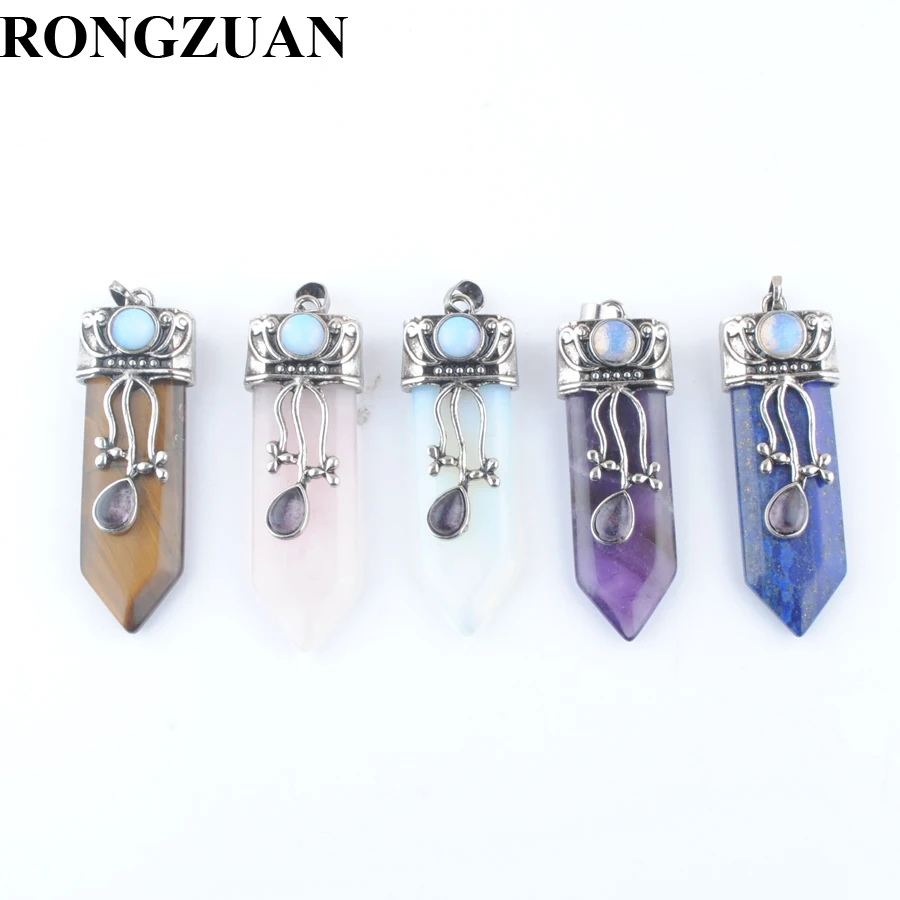 

5Pcs Good Quality Pendants Natural Stone Point Sword Shaped Taper Pendulums Healing Chakra Tiger Eye Amethysts Jewelry TBN419