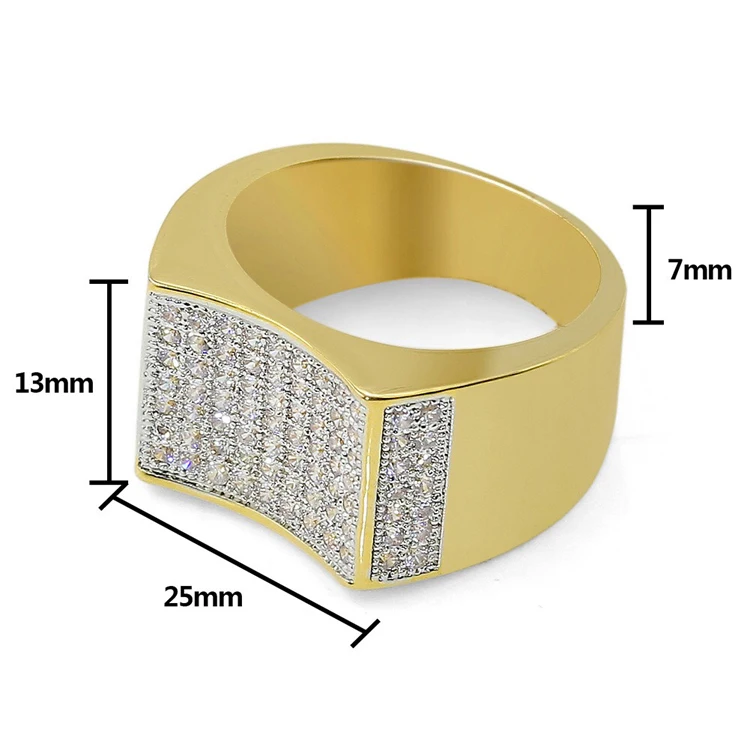 Ювелирные изделия в стиле хип хоп украшенные фианитом золотом мужское кольцо