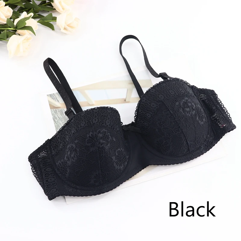 Black Plusgalpret, сексуальные бюстгальтеры пуш-ап, кружевные, для женщин, ДЕМИ, бюстгальтер, синий, черный, бежевый, без косточек, A, B, C, D, чашка 34, 36, 38, 40 - Цвет: Black