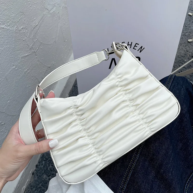 

2021 Fashion Women Shoulder Bag Pleated PU Leather Handbag Female Daily Casual Street Travel Underarm Bags Shopping Tote