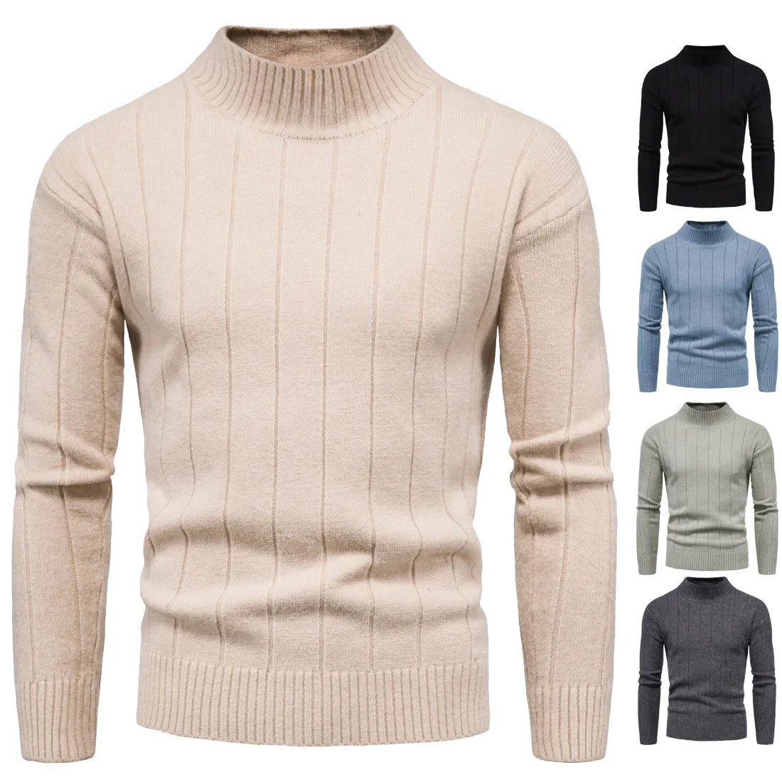 

Autumn Men's Wool Pullover O-neck Long Sleeve Solid Stripe Warm Casual Fashion Knitted Hot Sale Male Sweater